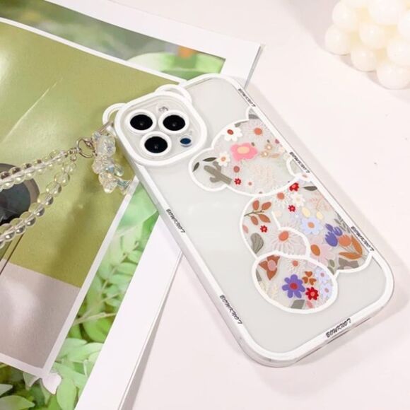 Clear Floral Bear iPhone 12 Pro Case With Wristlet - Picture 3 of 3